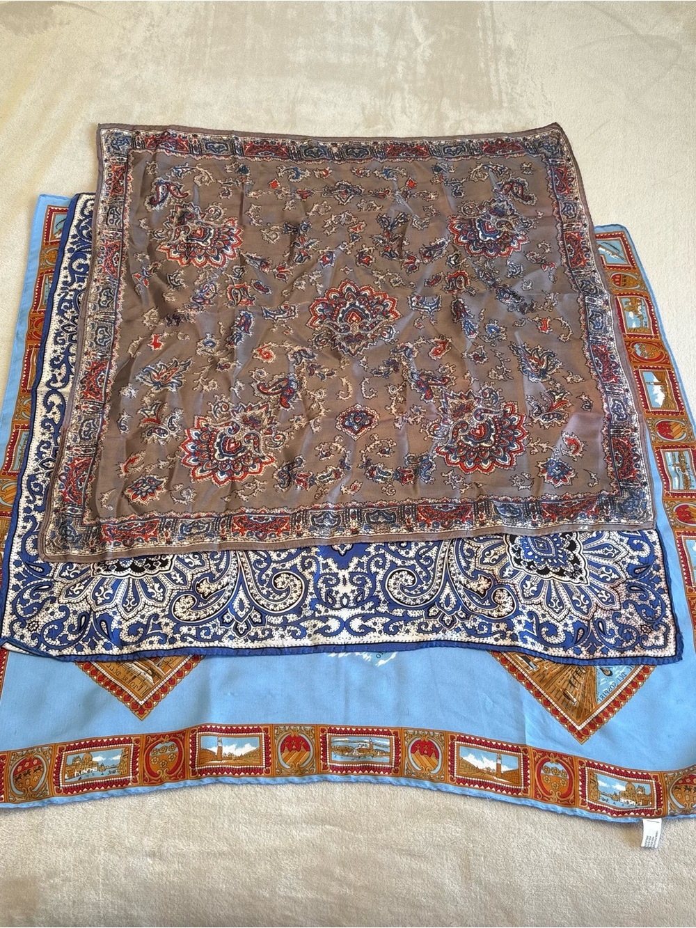 Source Unknown Paisley & Medallion Bandana Set in Brown, Blue and Light Blue